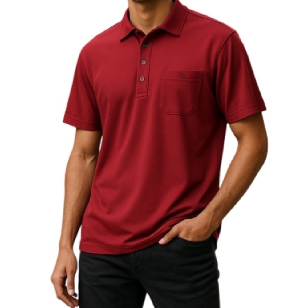 TRAVIS Matthew Men's Golf Featherweight Pocket Polo T-Shirt Salmon Red Classic M